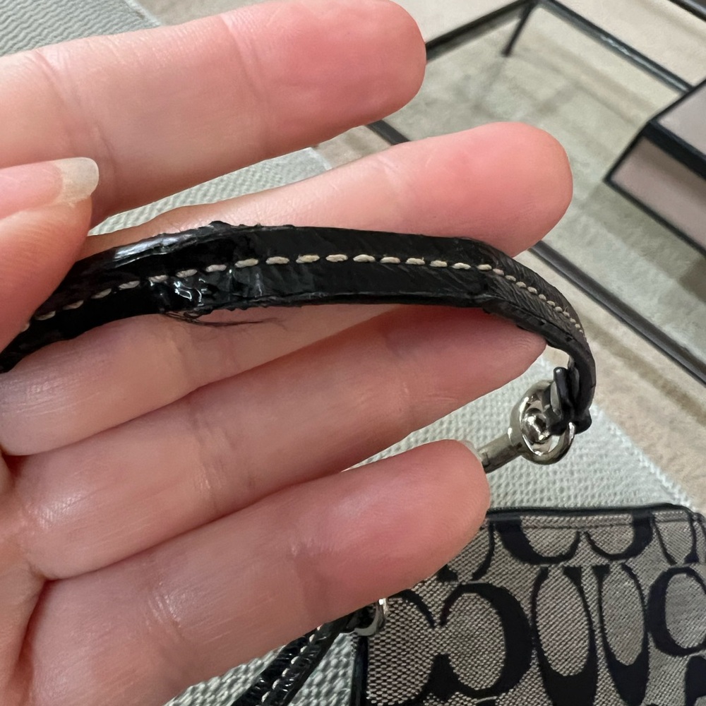 Coach Signature Stripe Wristlet in Black and Gray - Picture 5 of 12